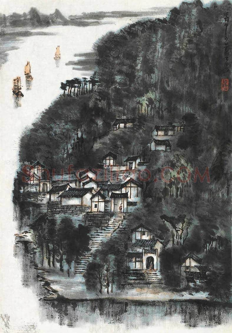 李可染国画《襟江阁》，李家山水代表作 | 国画赏析