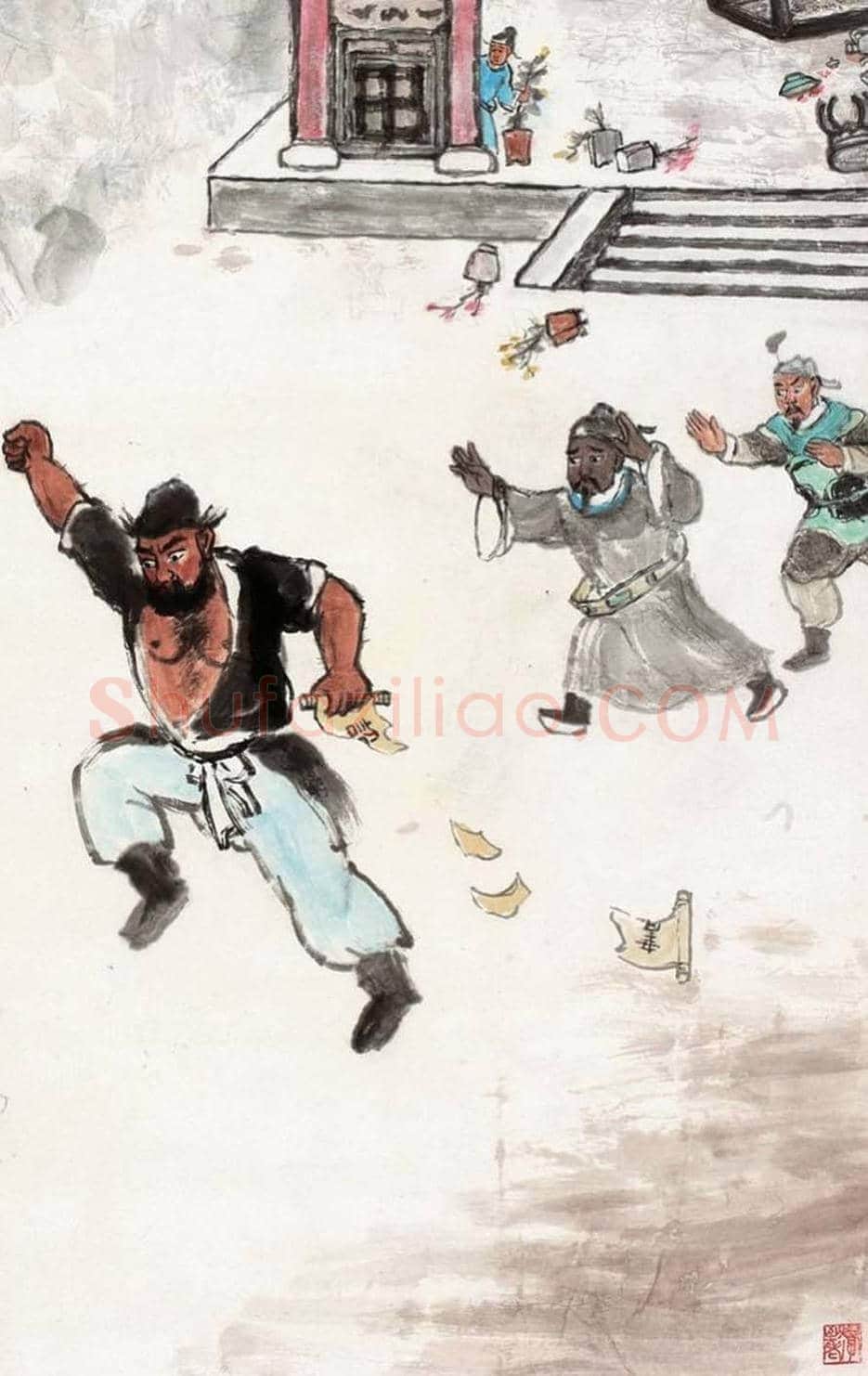 朱屺瞻关良合作作品《李逵扯招谤徽宗》欣赏 | 书画科普