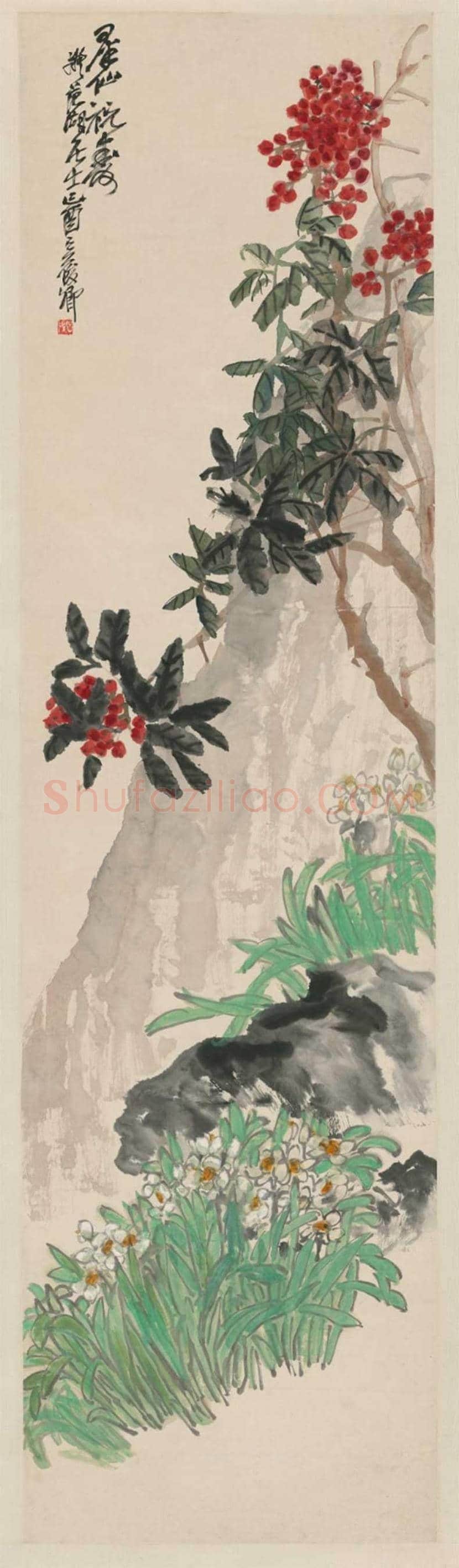 吴昌硕天竺水仙图轴欣赏 | 著名国画欣赏