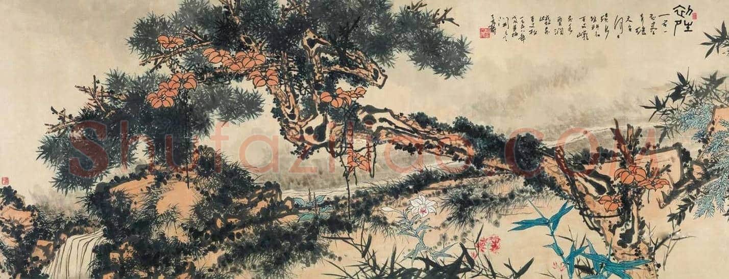 潘天寿《松梅群鸽图》，殿堂级巨制！ | 国画鉴赏
