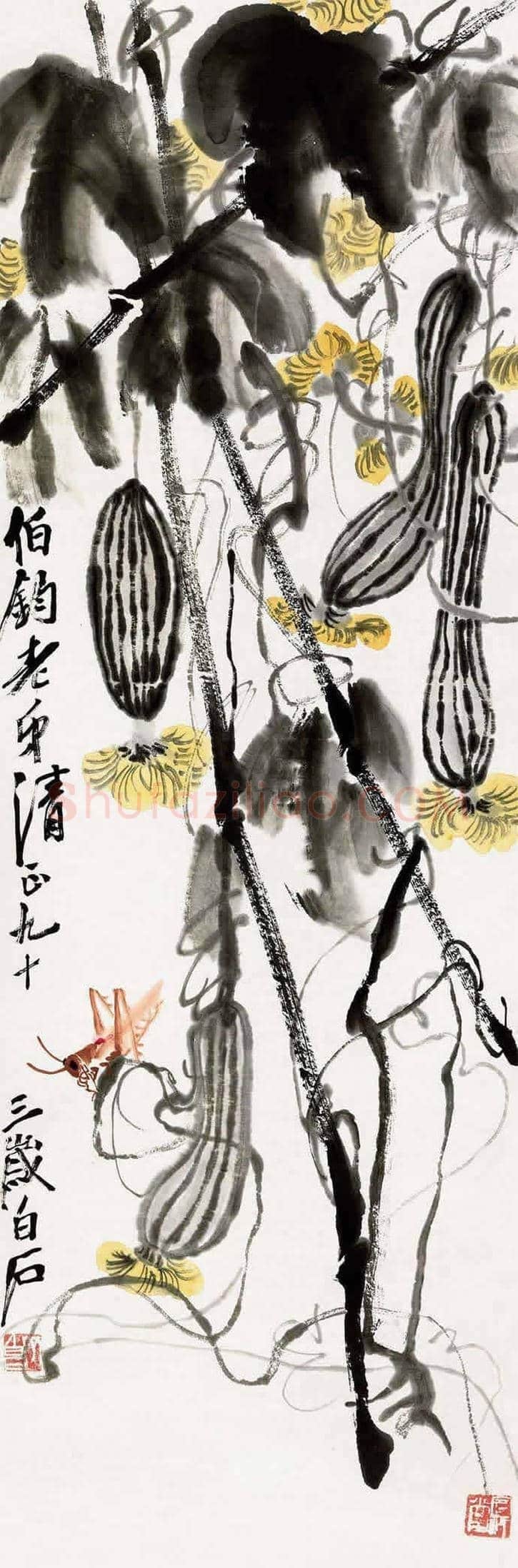 齐白石画丝瓜,寓意思念和牵挂 | 书画常识
