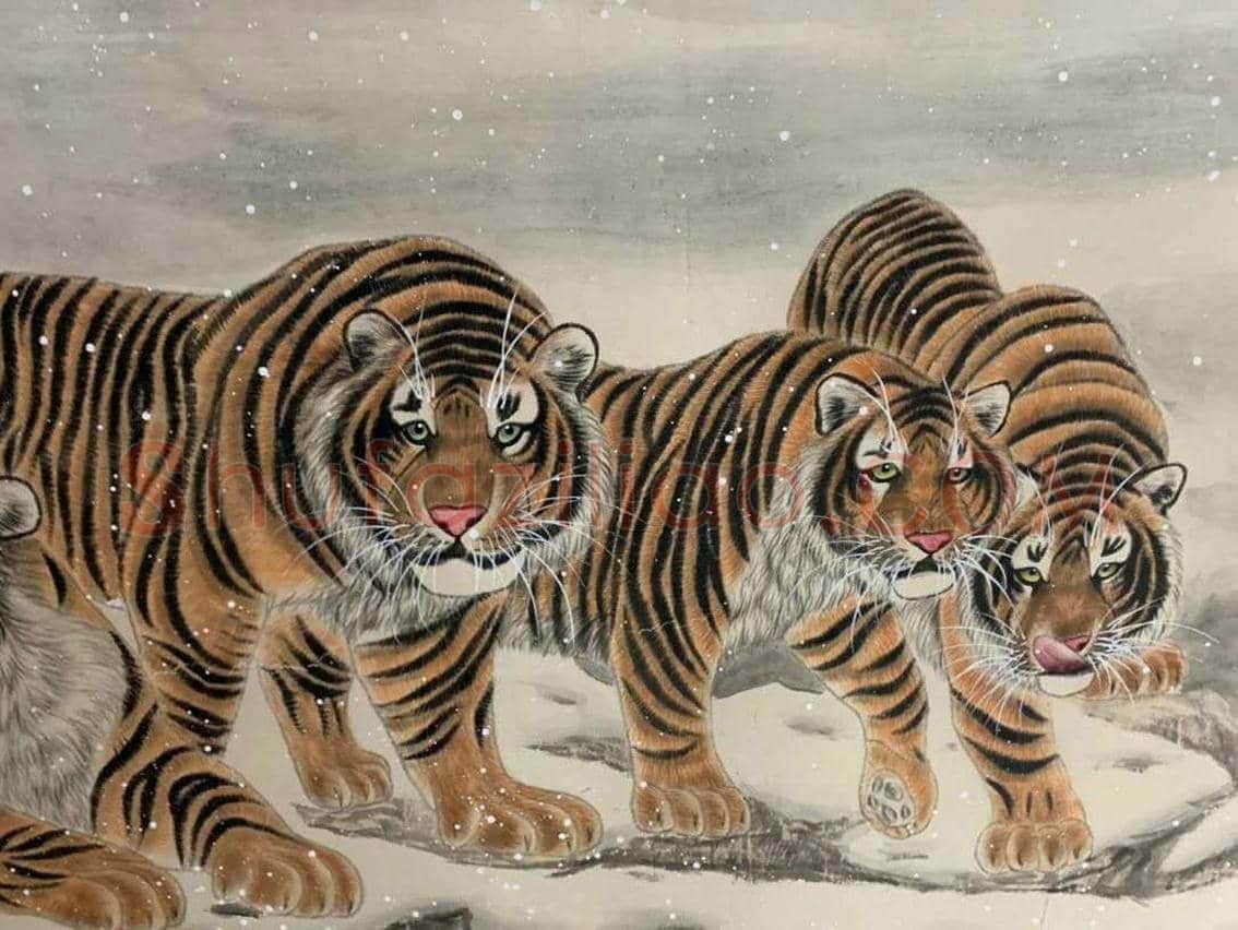 张善孖张大千合绘《群虎图》,丈二巨制 | 国画鉴赏