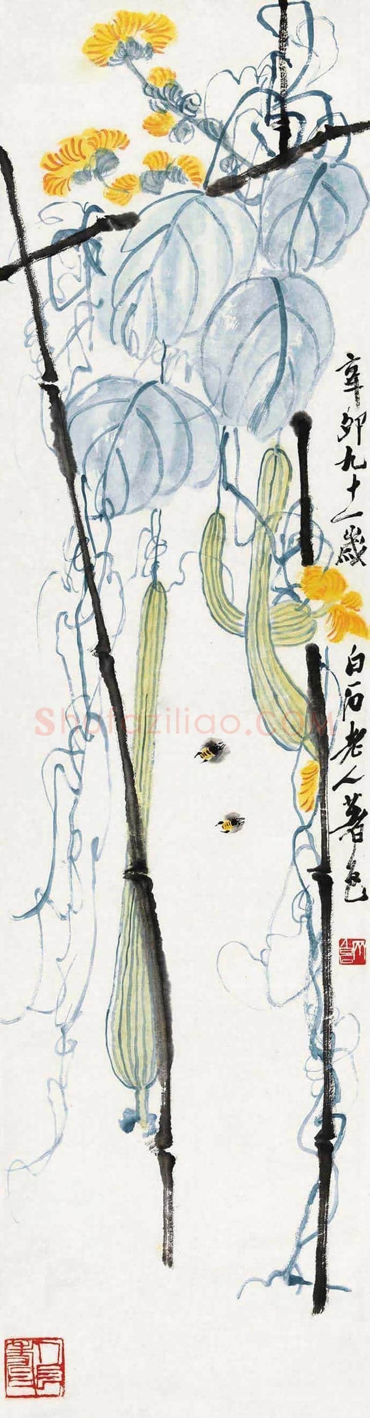 齐白石画丝瓜,寓意思念和牵挂 | 书画常识