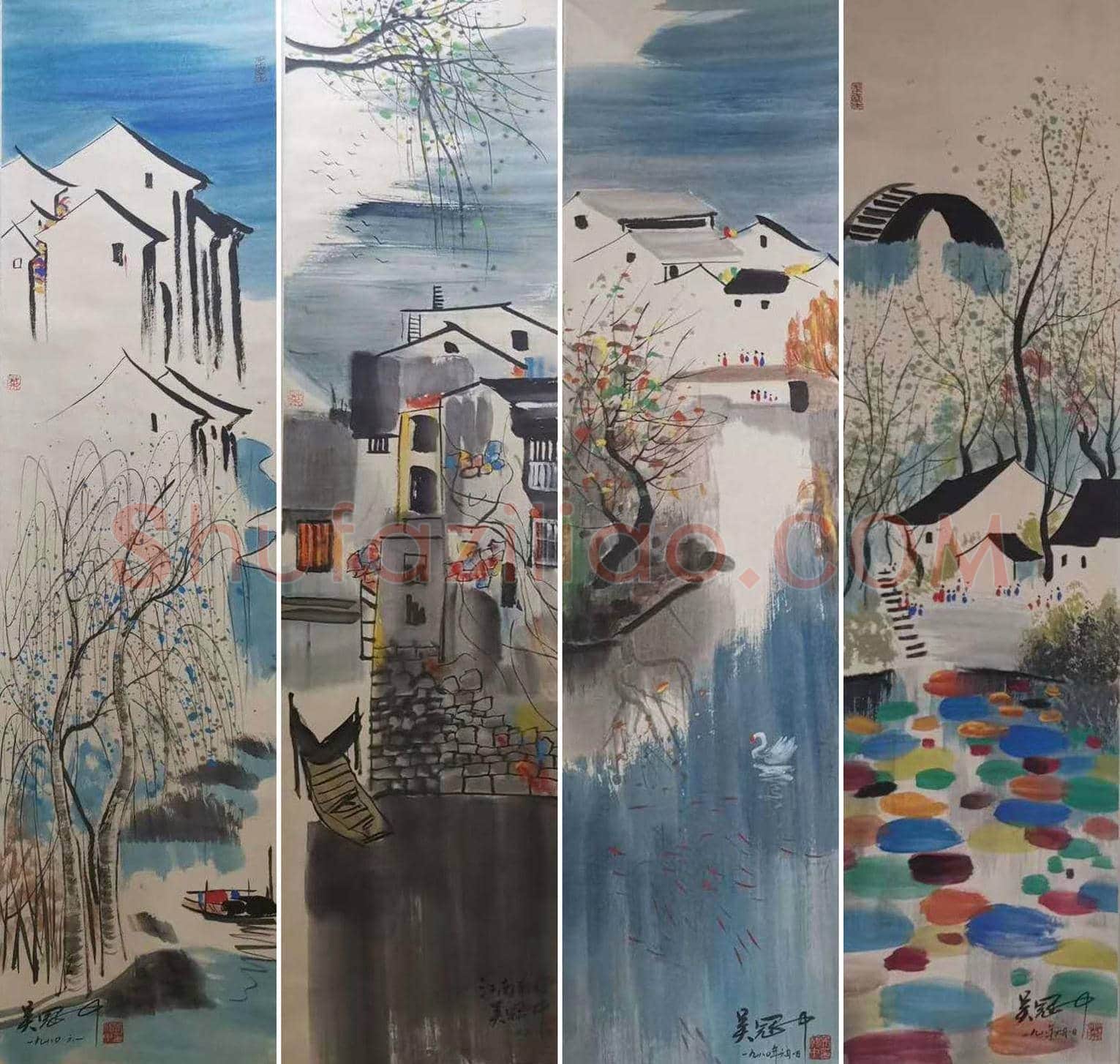 吴冠中《水乡十二条屏》，至臻至精之作！ | 国画欣赏