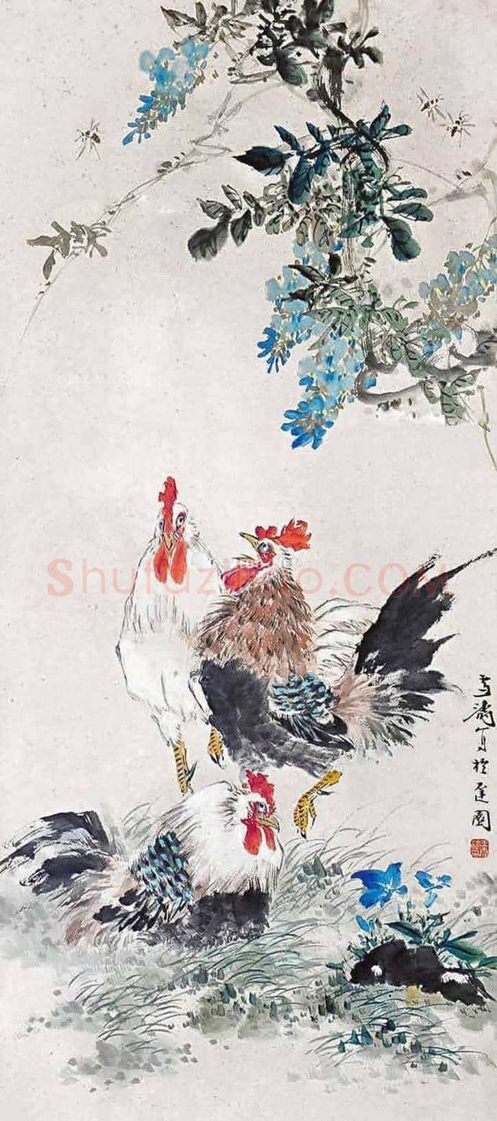 王雪涛画笔下的鸡,喜庆吉祥 | 书画百科