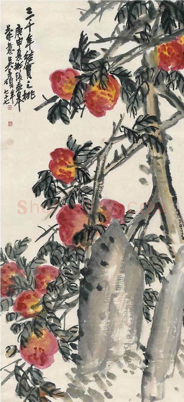 吴昌硕画寿桃，延年益寿 | 书画常识