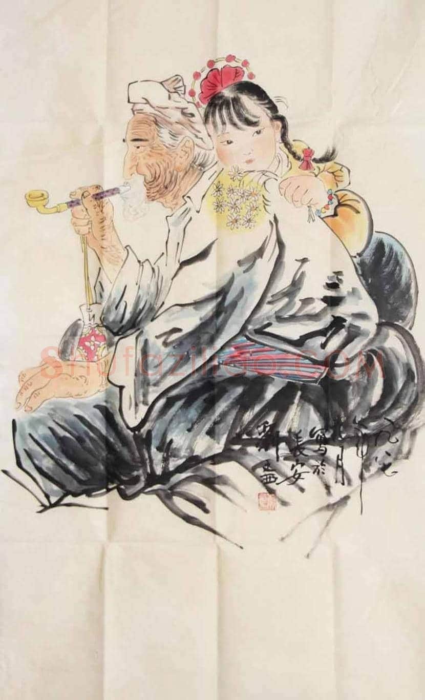 刘文西人物画《爷孙俩》，典型有代表性的黄土画派作品 | 国画作品