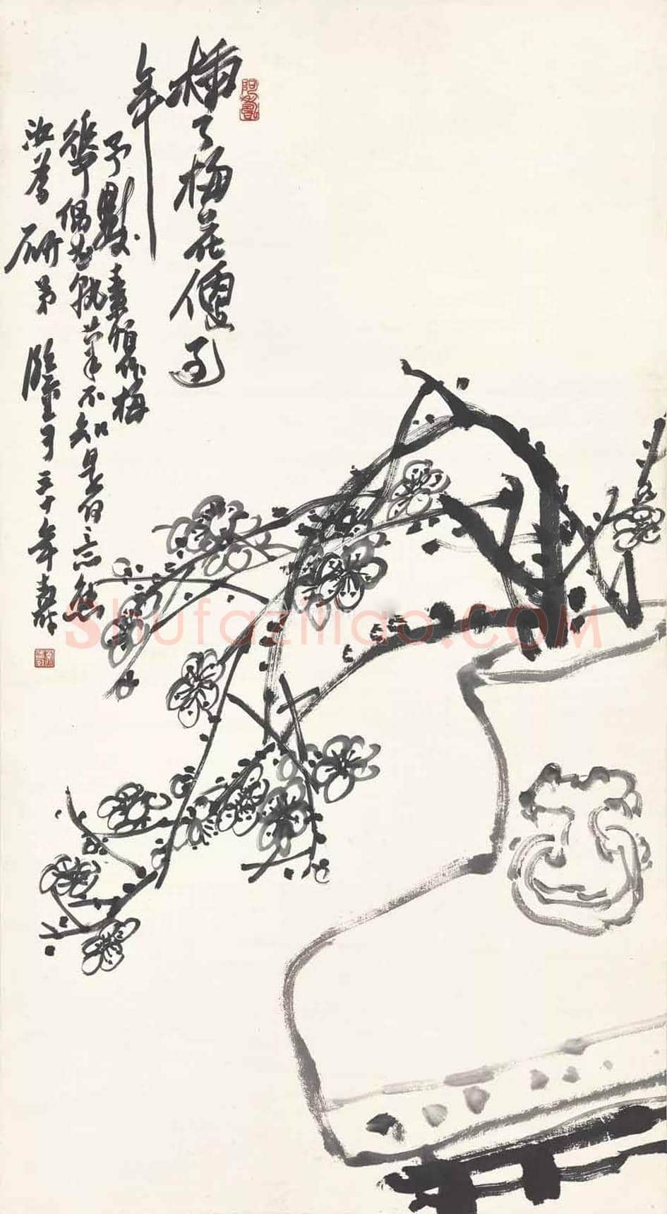 潘天寿花鸟画《兰竹梅图》，形简而意远！ | 国画鉴赏