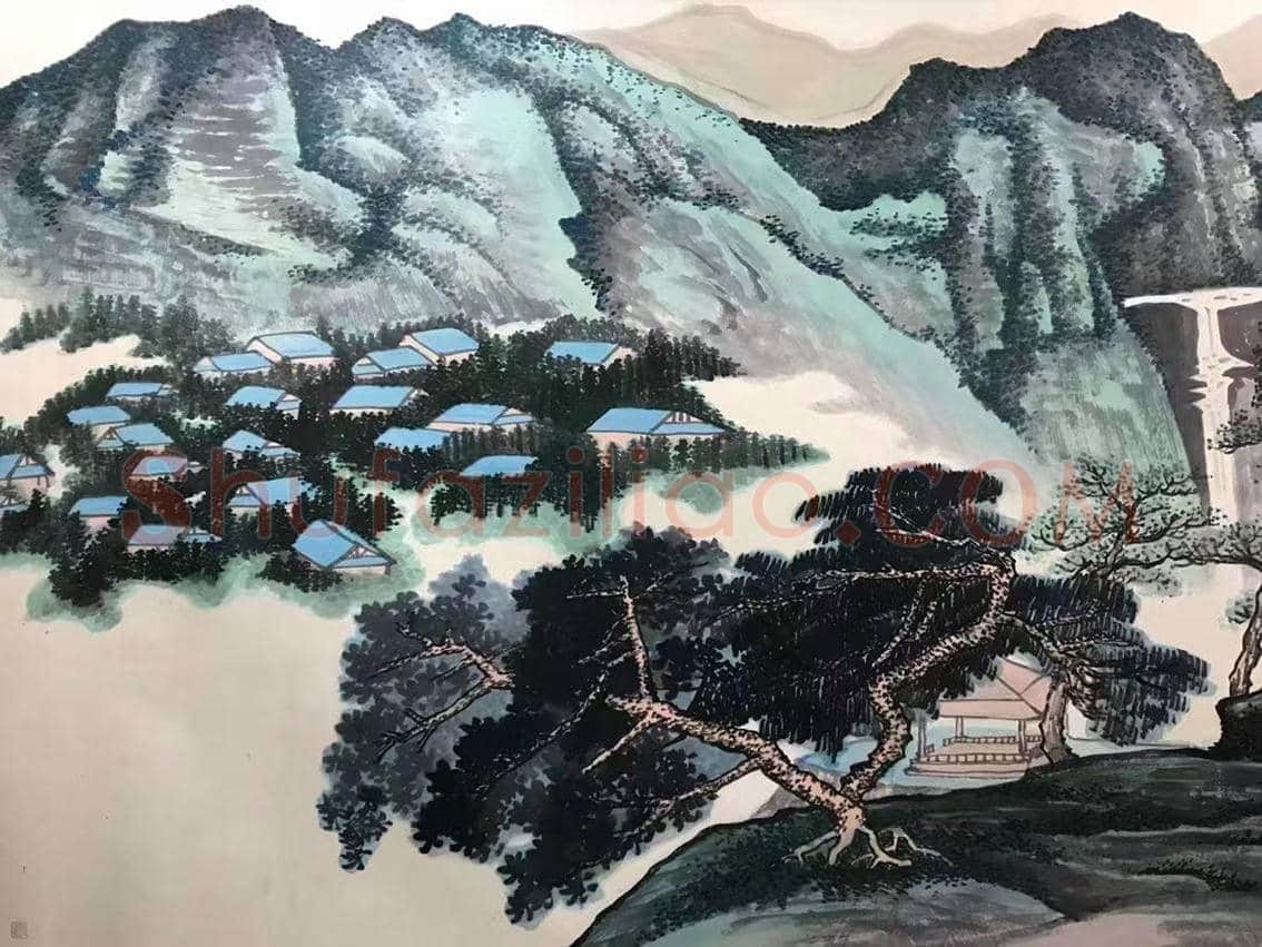 谢稚柳丈二巨制《松瀑亭子》，扛鼎之作！ | 国画图片