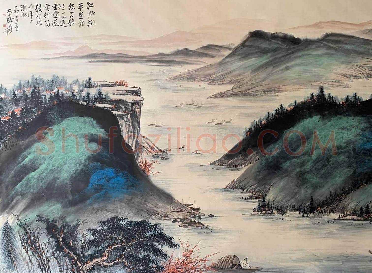 张大千丈六泼彩巨制《江静潮平图》，问鼎之作 | 国画作品