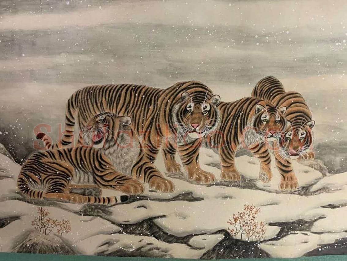 张善孖张大千合绘《群虎图》,丈二巨制 | 国画鉴赏