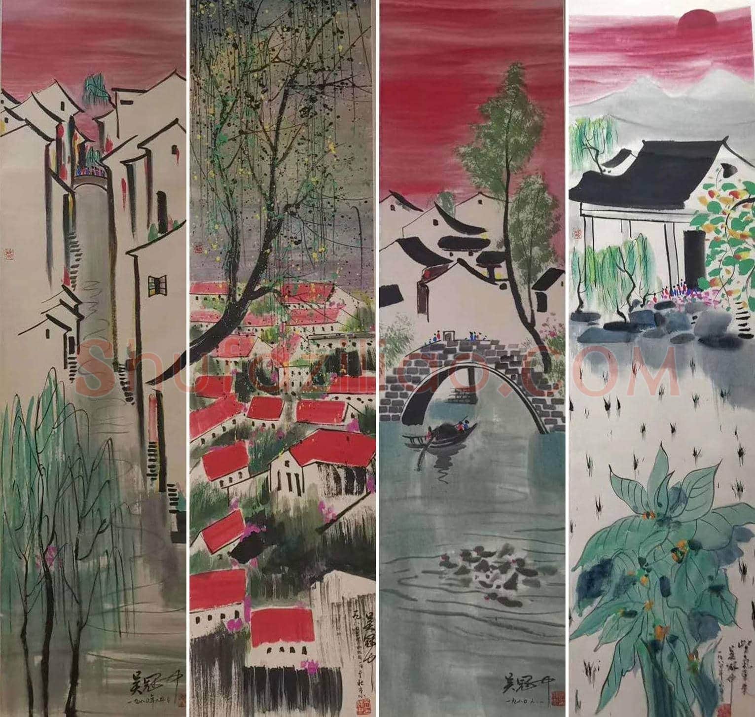 吴冠中《水乡十二条屏》，至臻至精之作！ | 国画欣赏