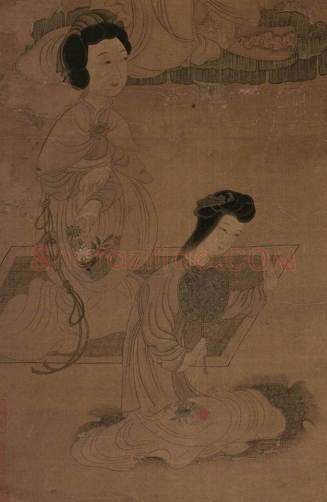 陈洪绶工笔仕女画《斗草图》赏析 | 著名国画鉴赏