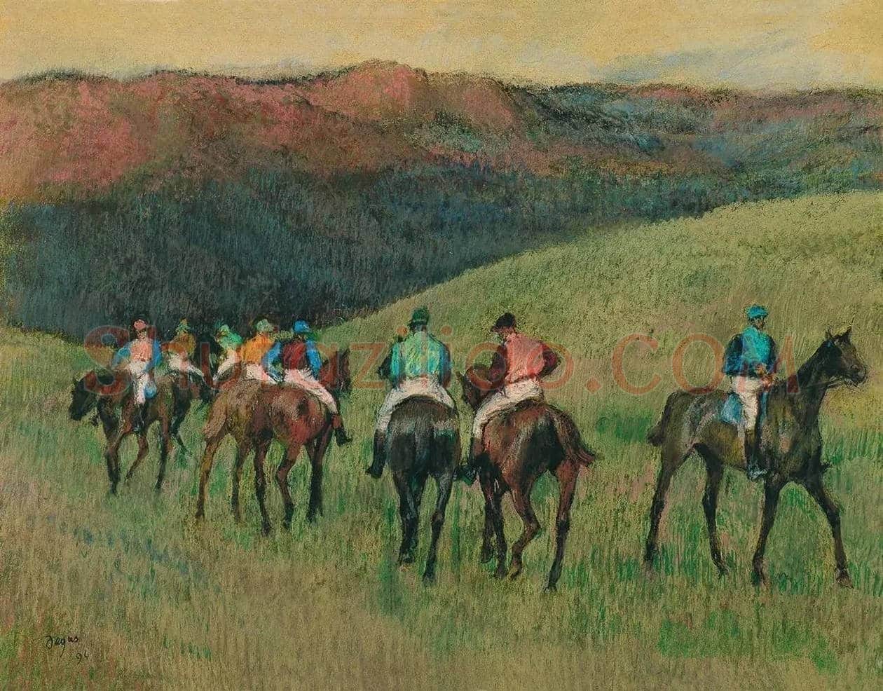 德加粉彩画《风景中的赛马》欣赏 | 书画资料