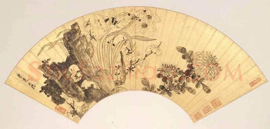明代陈洪绶《林亭清话图》扇面赏析 | 传世国画赏析