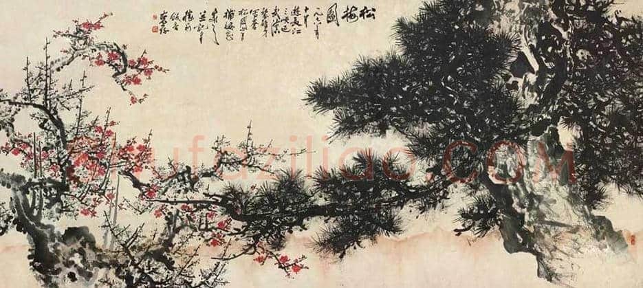 岭南双雄丨关山月黎雄才合作作品《松梅图》欣赏 | 书画讲解