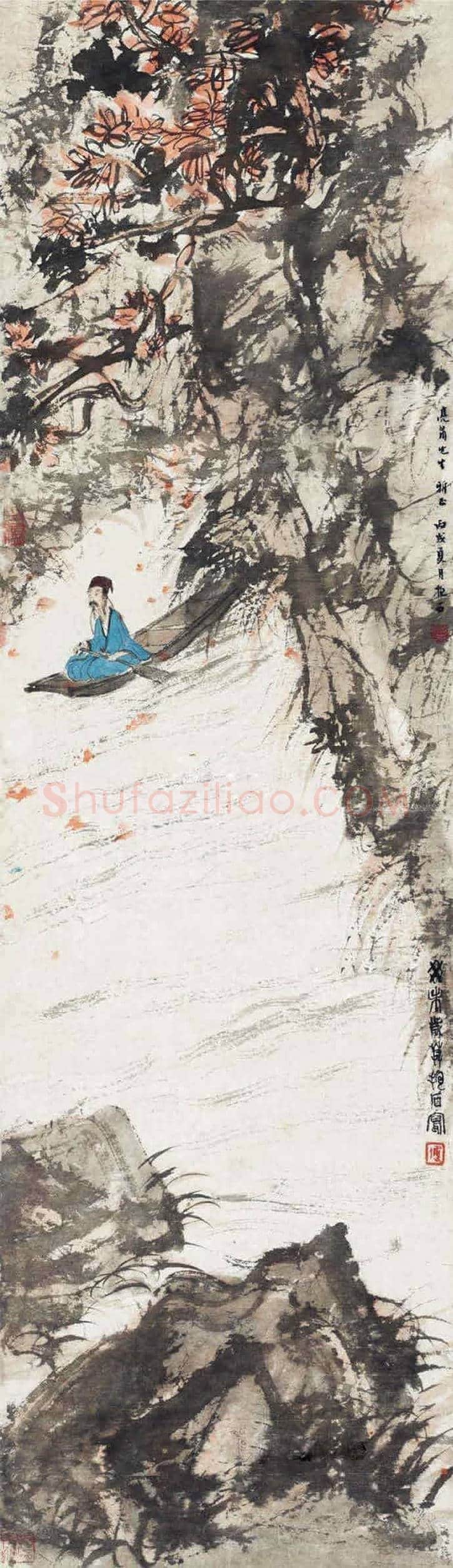 傅抱石《泛舟图》,金刚坡时期代表作 | 国画鉴赏