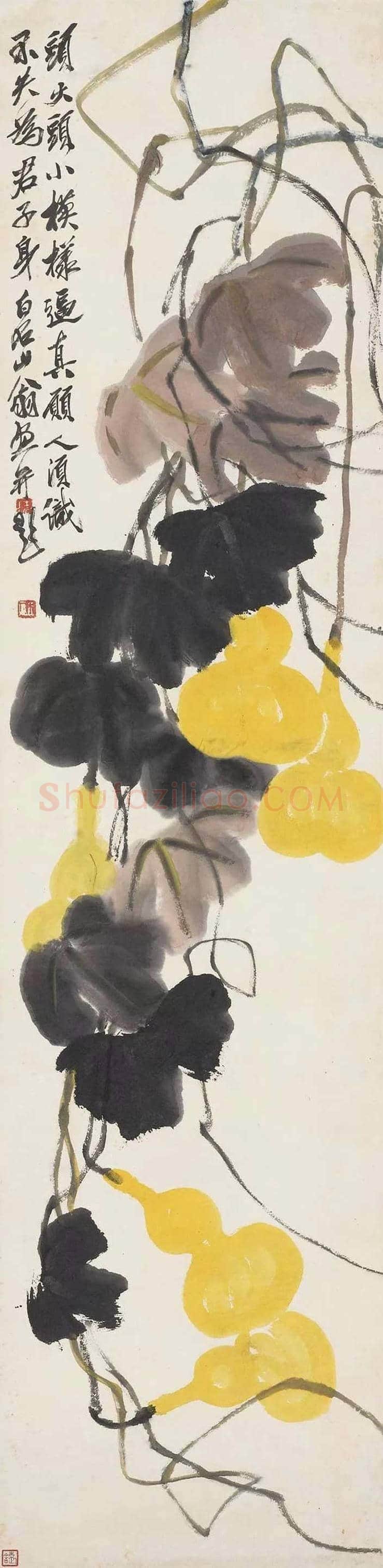 齐白石《葫芦图》，象牙轴头 | 国画作品