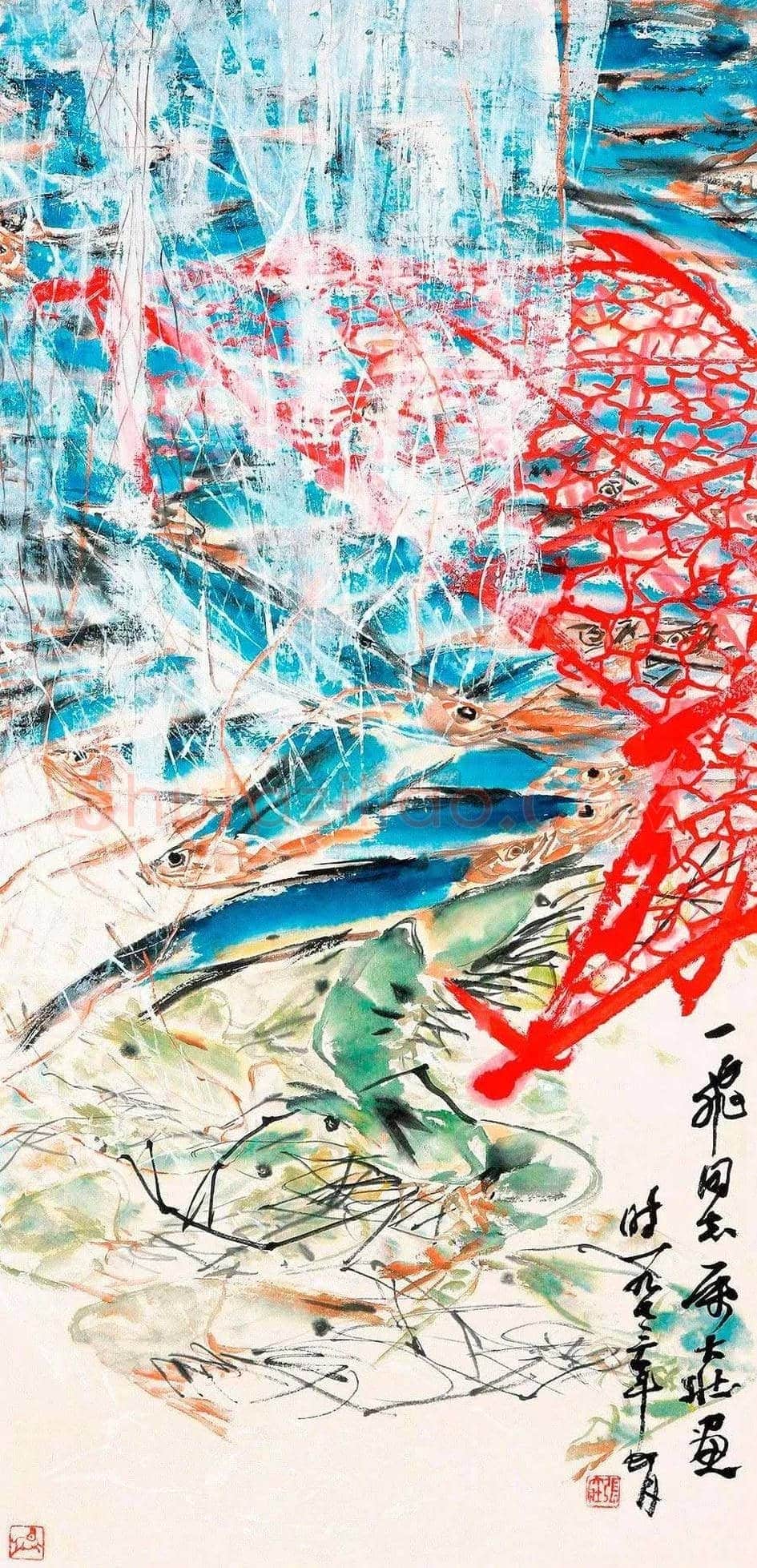 张大壮海鲜类题材《刀鱼明虾图》欣赏 | 书画常识