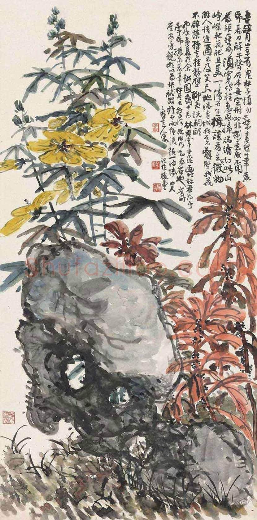 陈师曾作品《兰石栖禽图》,壮年精品佳构 | 国画作品