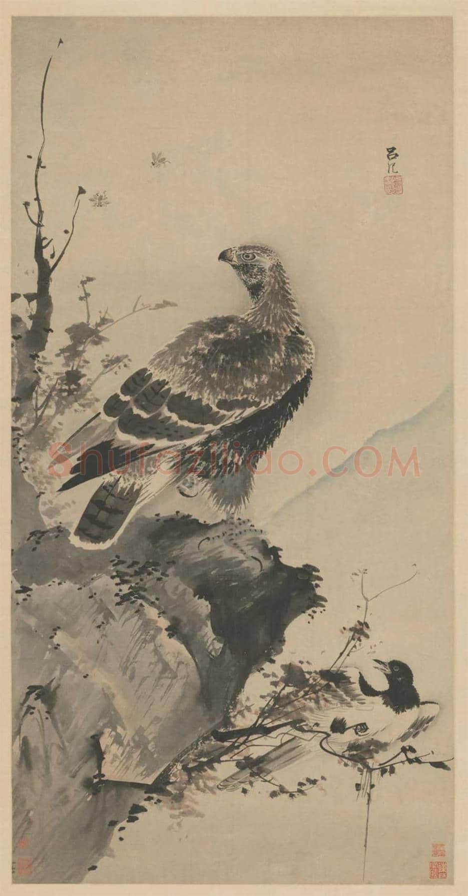 吕纪鹰鹊图轴欣赏 | 传世国画作品