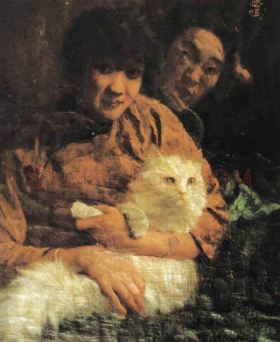 徐悲鸿《抚猫人像》，其前妻蒋碧薇抱猫肖像画 | 书画资料