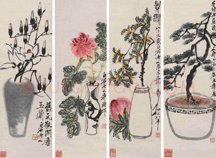 齐白石《花卉四条屏》拍卖情况 | 书画百科
