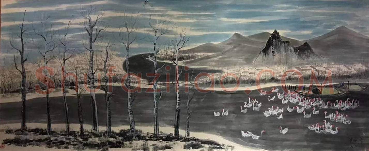 吴冠中巨制《山村景色》,珍罕之作 | 国画赏析