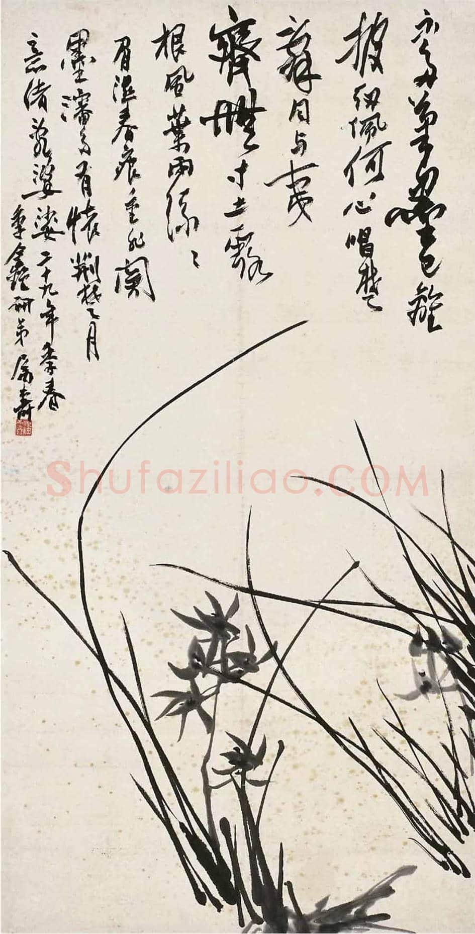 潘天寿花鸟画《兰竹梅图》，形简而意远！ | 国画鉴赏