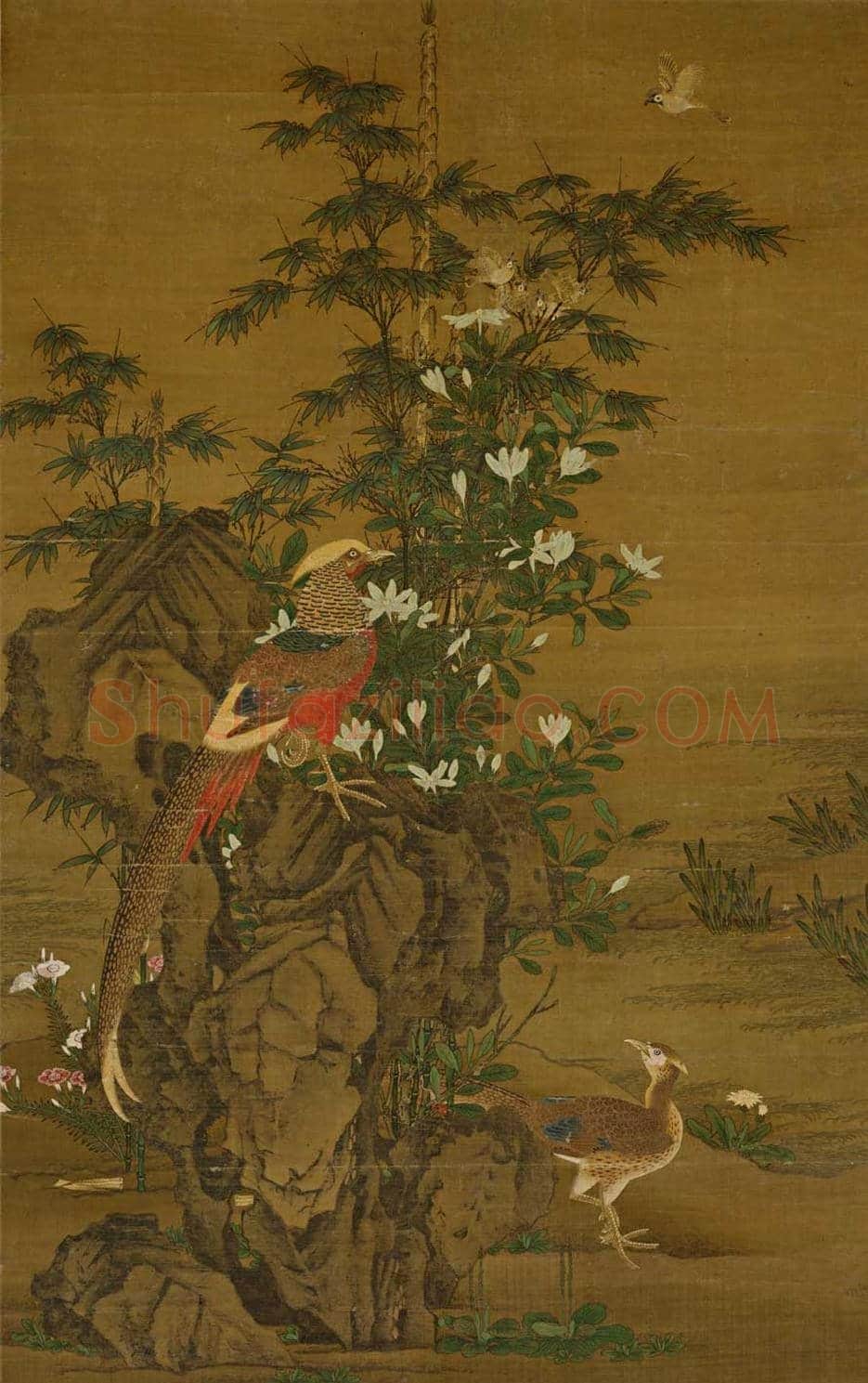 王渊《花竹锦鸡图》赏析 | 著名国画鉴赏