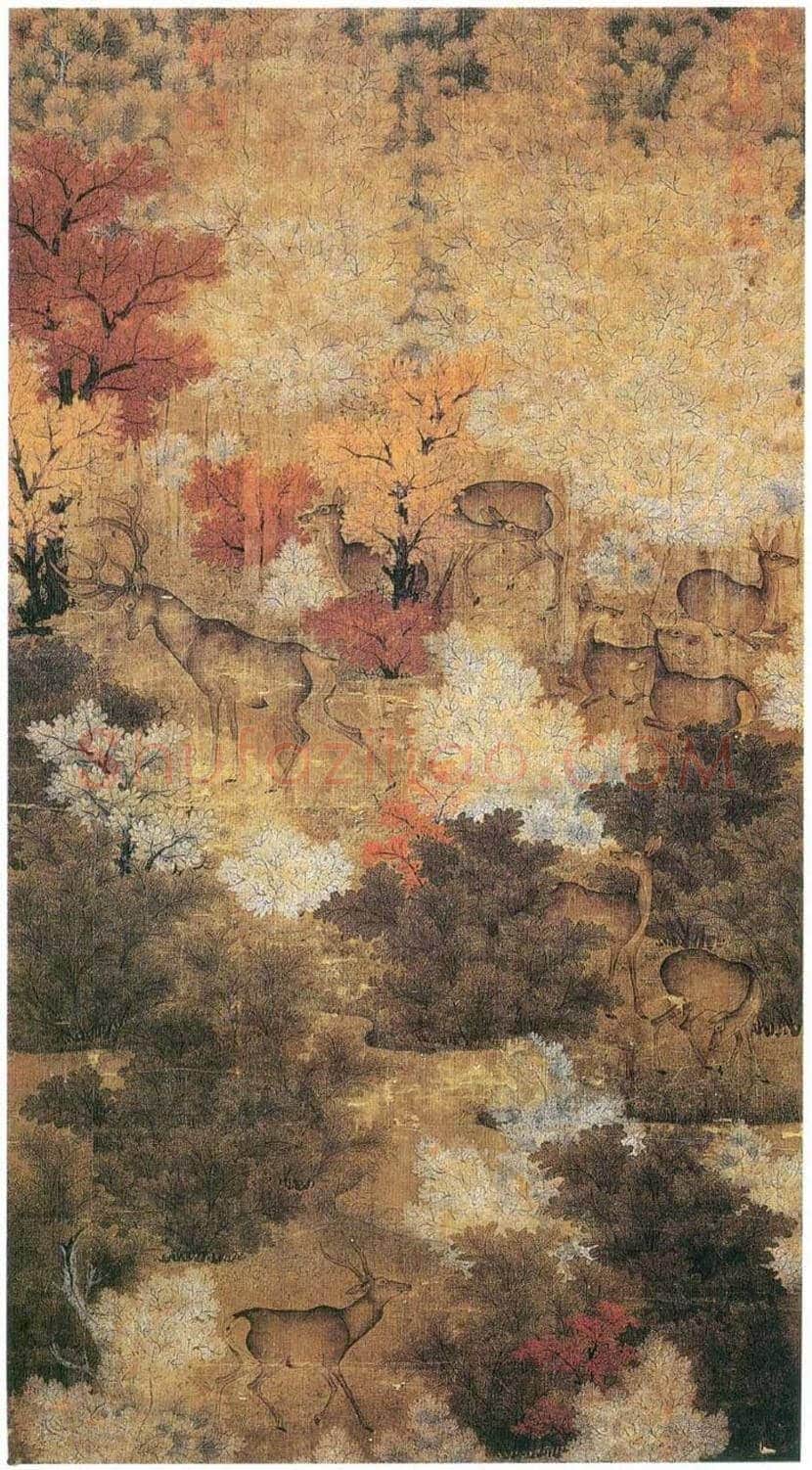 辽画经典《秋林群鹿图》和《丹枫呦鹿图》，绚烂之极 | 书画文摘