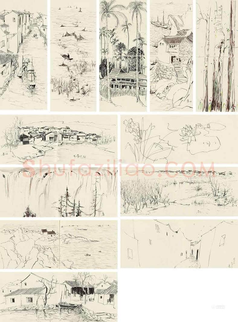 吴冠中速写册页，十三开 | 国画图片