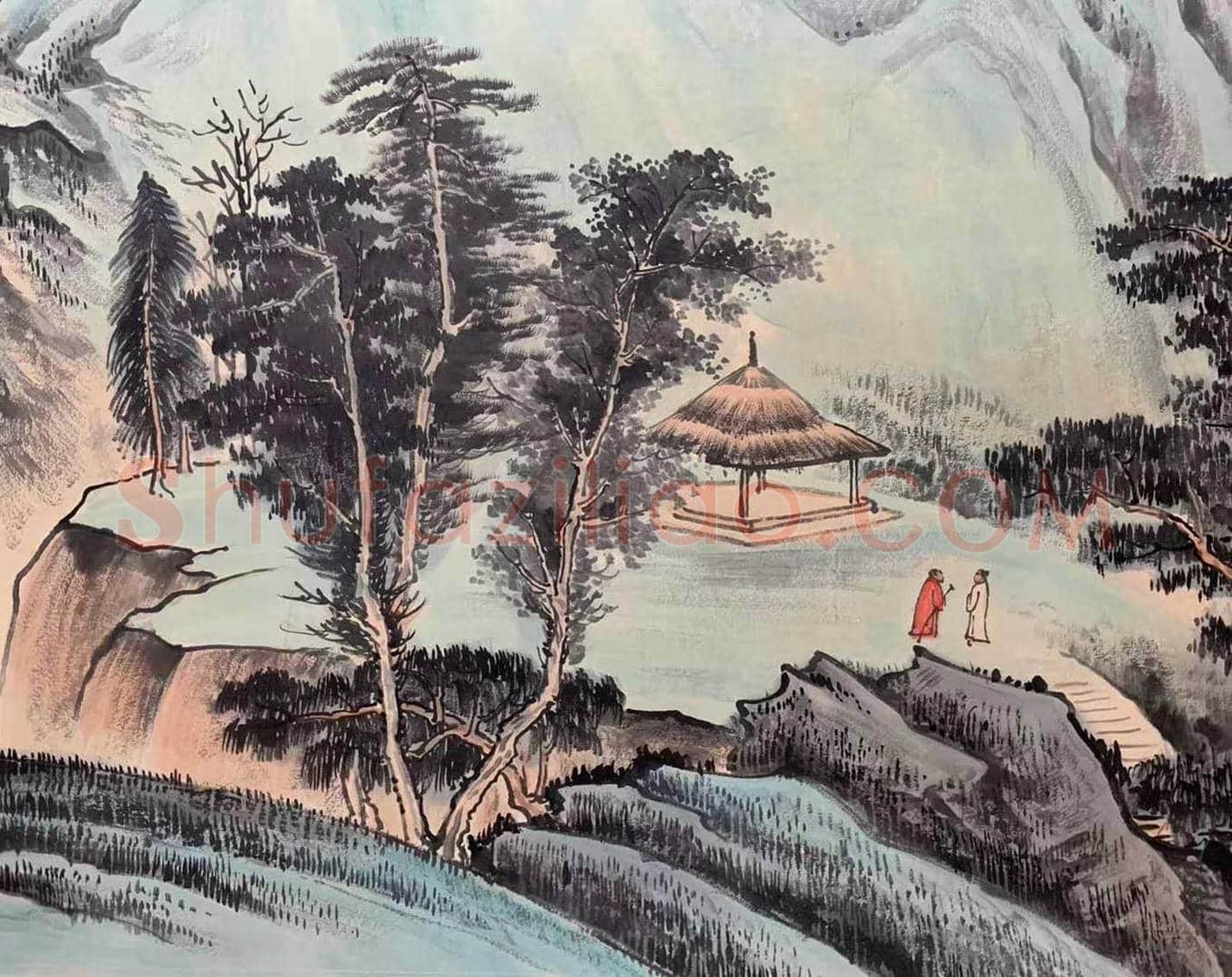 谢稚柳丈二巨制《岩树石泉图》，豪迈雄奇！ | 国画图片