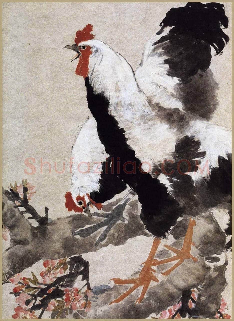 任伯年《桃花双鸡图》图赏 | 传世国画赏析