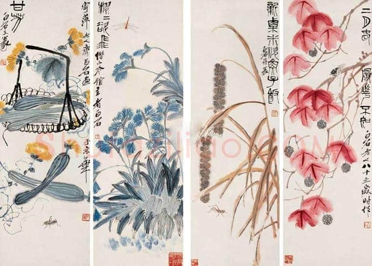 齐白石《花卉四条屏》拍卖情况 | 书画百科