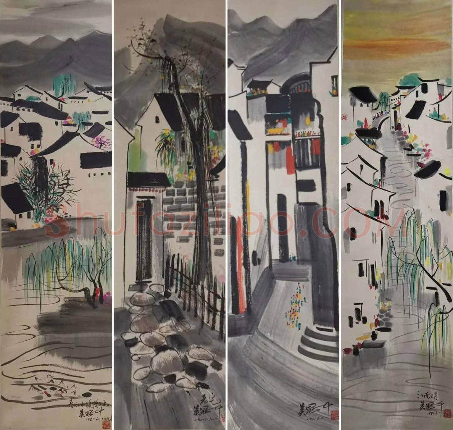 吴冠中《水乡十二条屏》，至臻至精之作！ | 国画欣赏