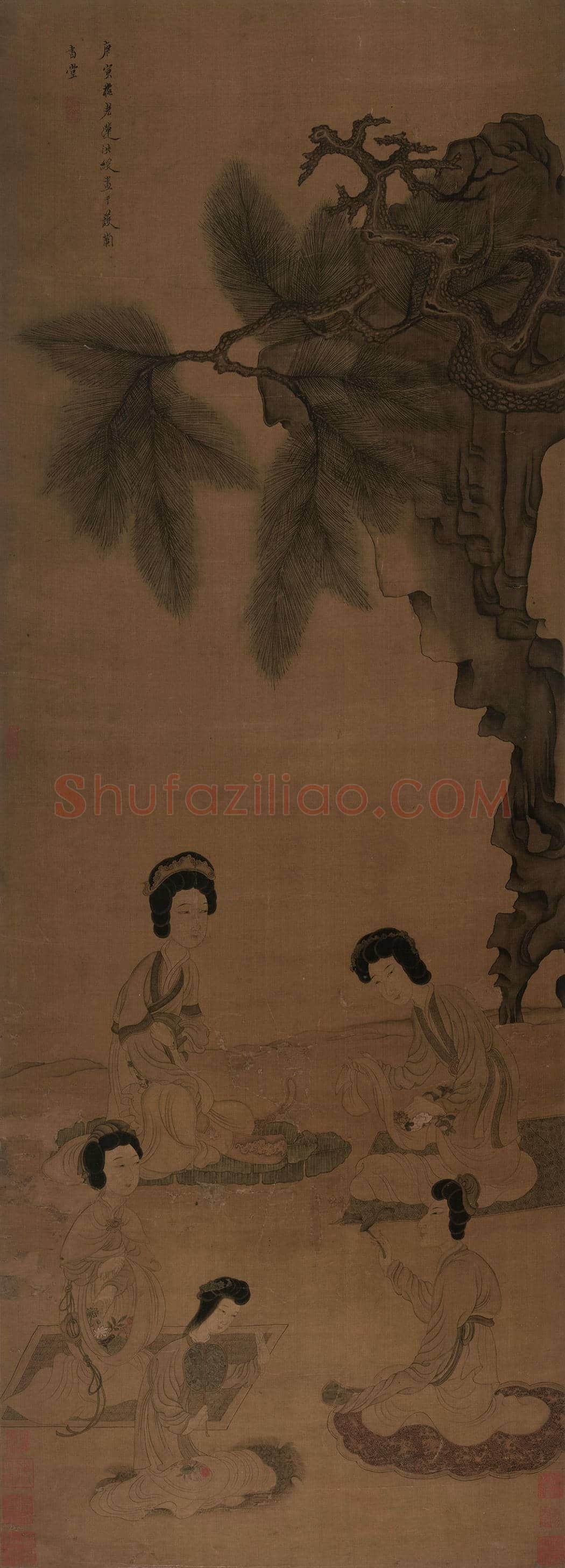 陈洪绶工笔仕女画《斗草图》赏析 | 著名国画鉴赏