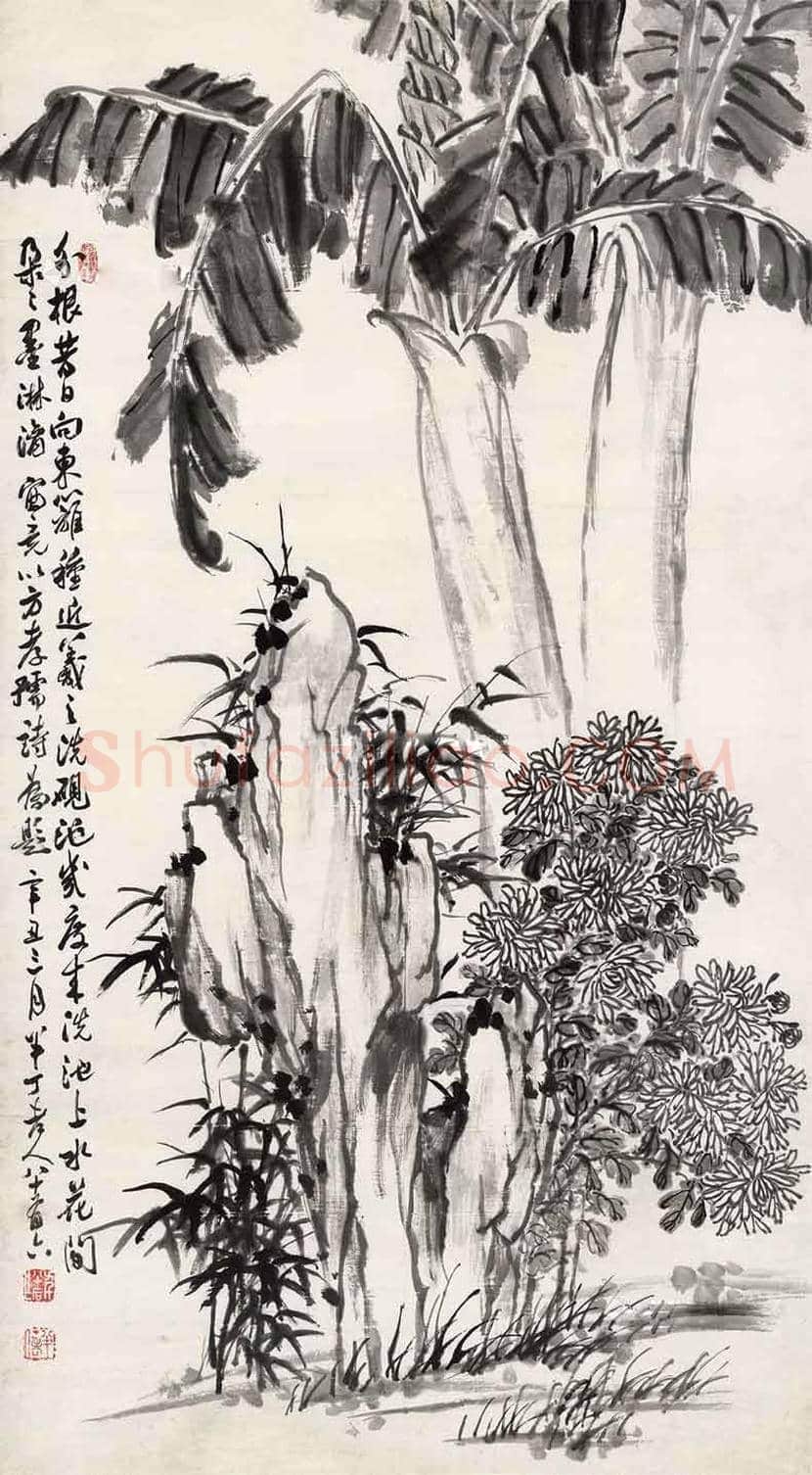 陈半丁写意花卉作品《芙蓉花》,淡雅又大气! | 国画赏析