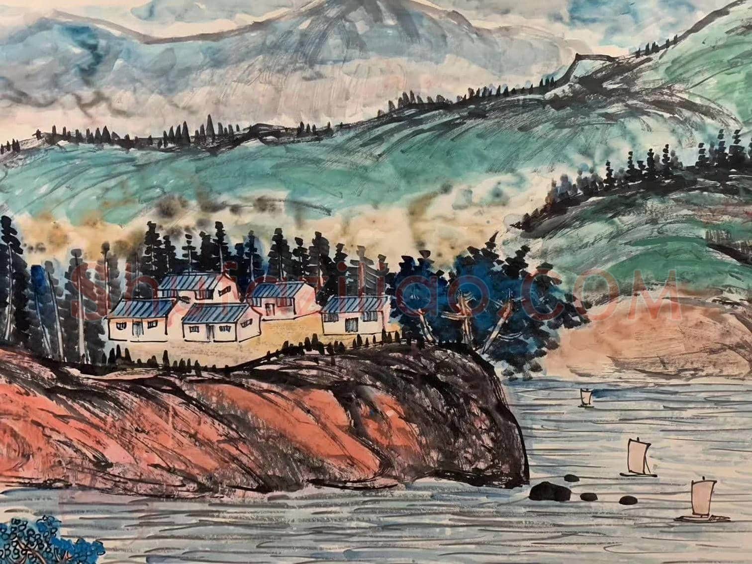 朱屺瞻山水画《寄兴在青山古木间》，丈二匹传神之作 | 国画赏析