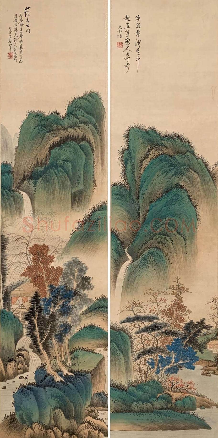 启功巨制《青绿山水八屏》，珍藏首选 | 国画欣赏