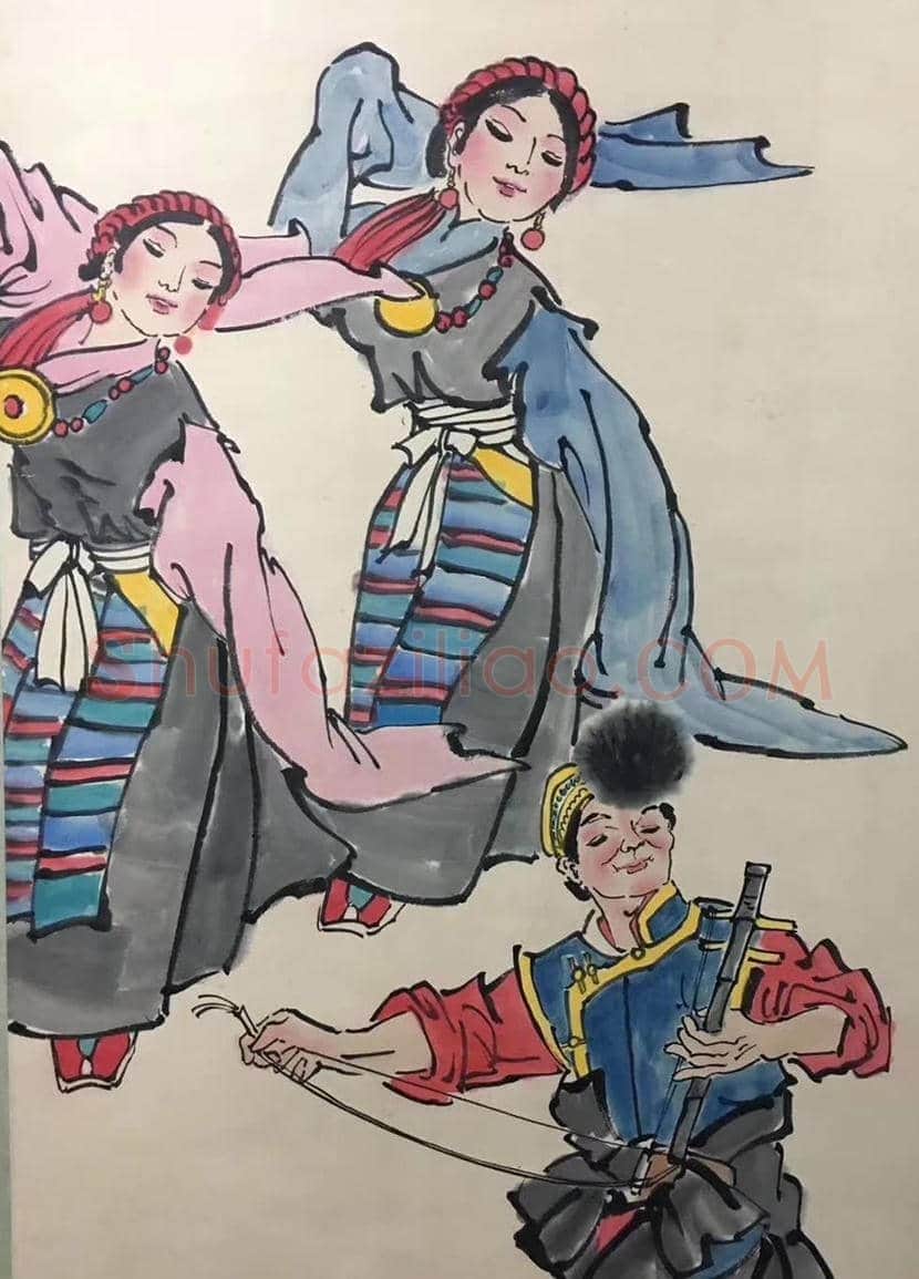 叶浅予《巴安弦子》,舞蹈人物画的典范 | 国画赏析