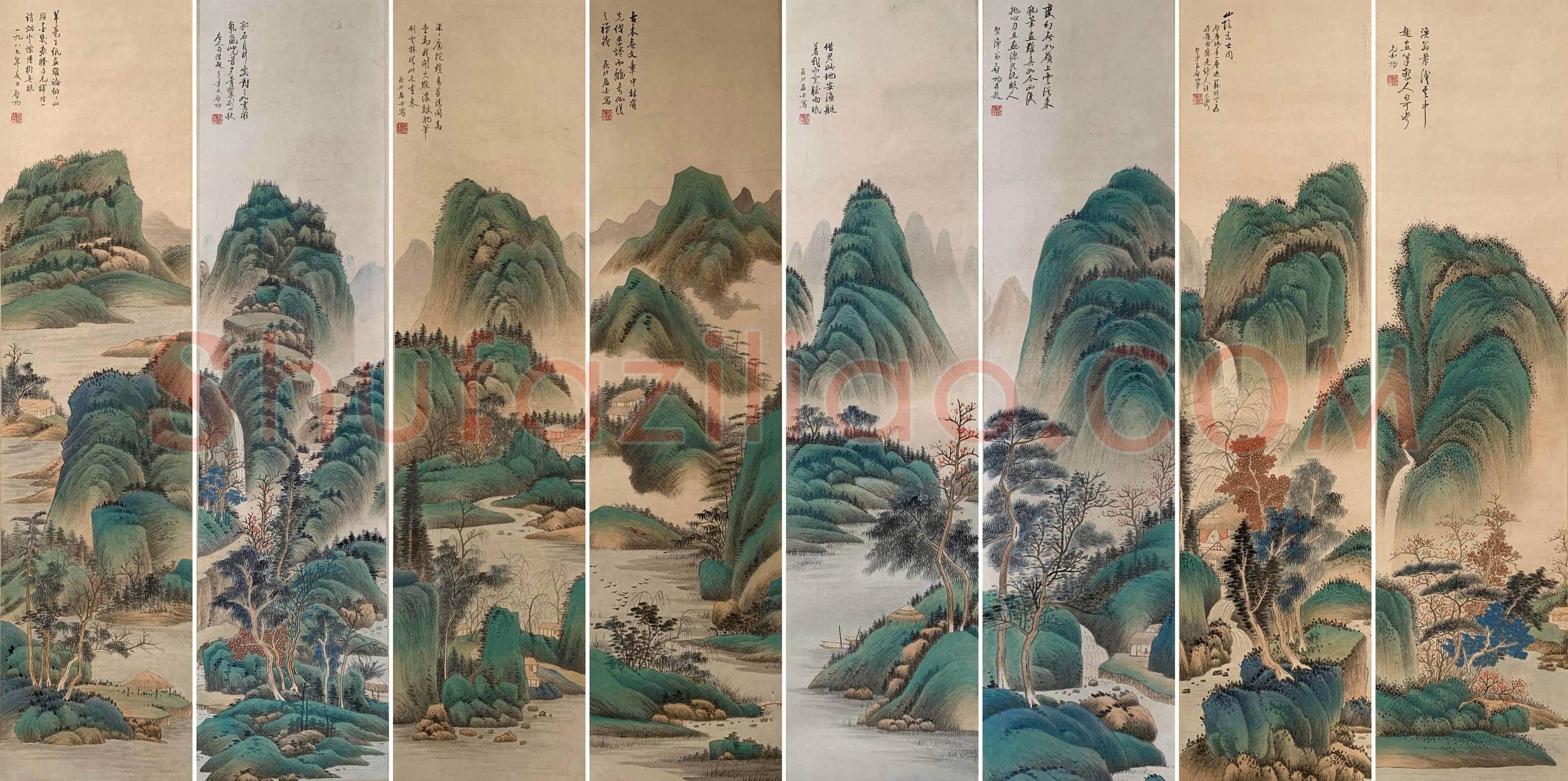 启功巨制《青绿山水八屏》，珍藏首选 | 国画欣赏