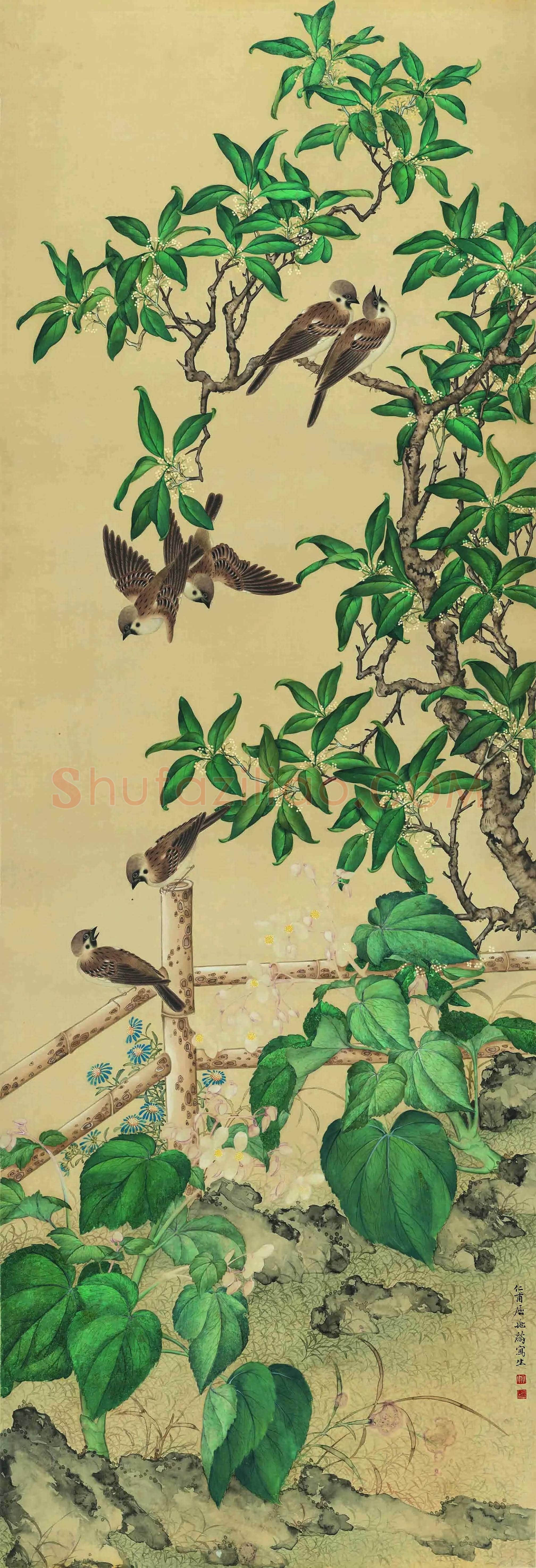 屈兆麟作品《梧桐山雀》欣赏 | 书画常识
