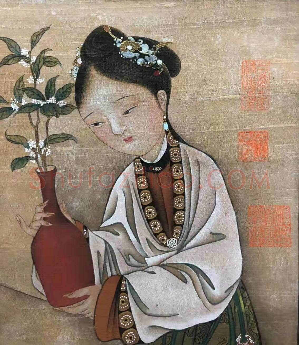 千秋佳人 富丽典雅——仇英《深闺瓶花图》 | 国画作品