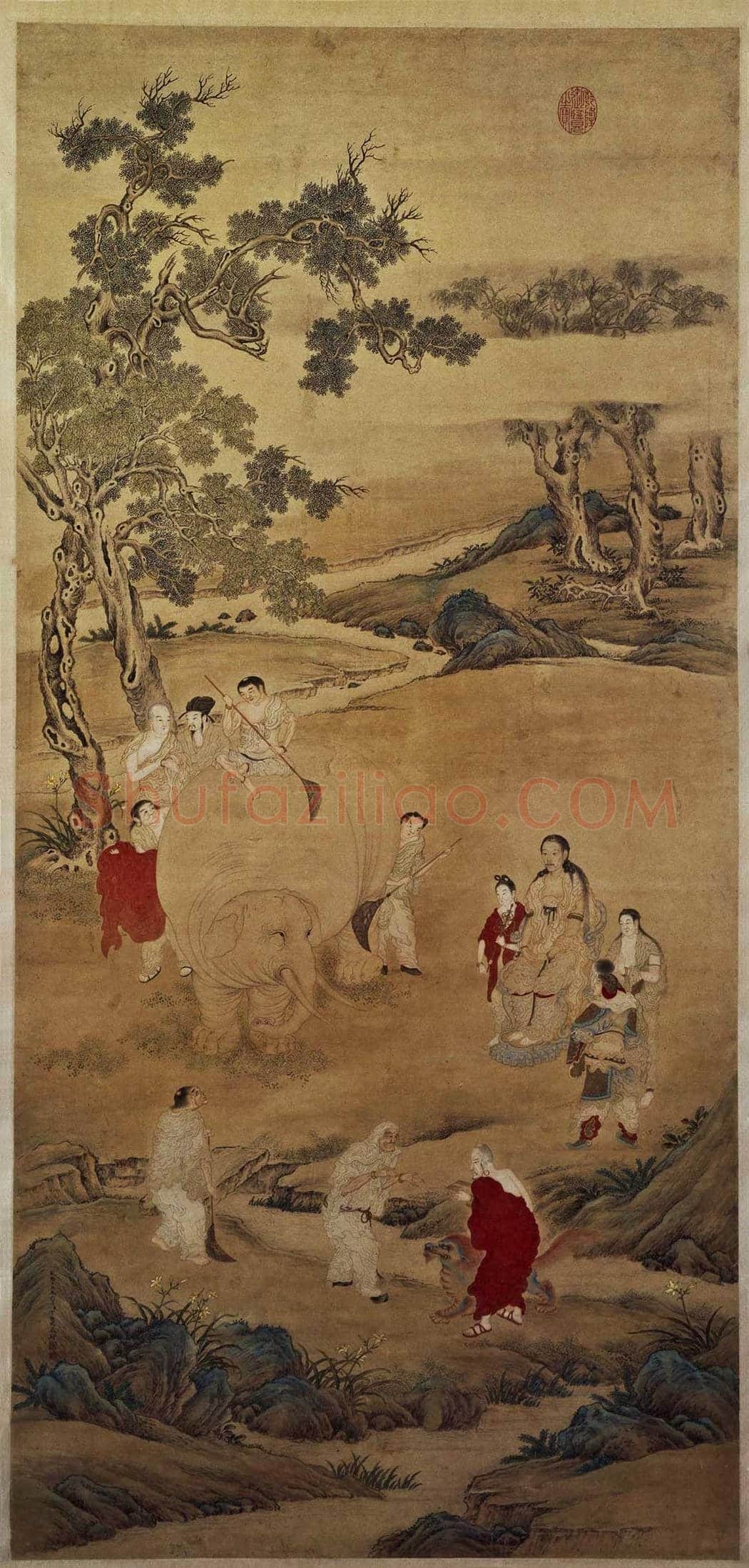 丁观鹏《乾隆皇帝洗象图轴》高清古画欣赏 | 著名国画图片