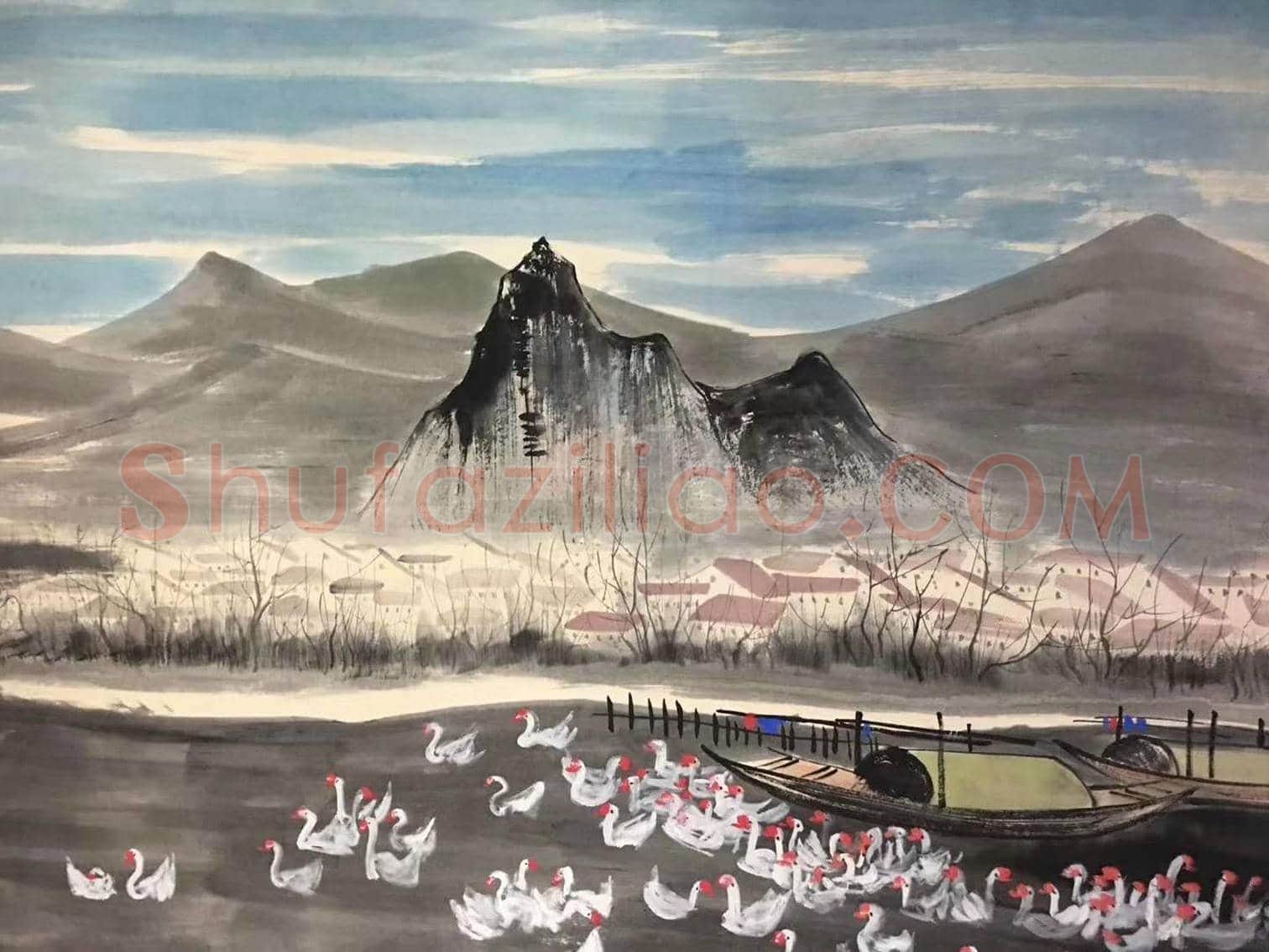 吴冠中巨制《山村景色》,珍罕之作 | 国画赏析