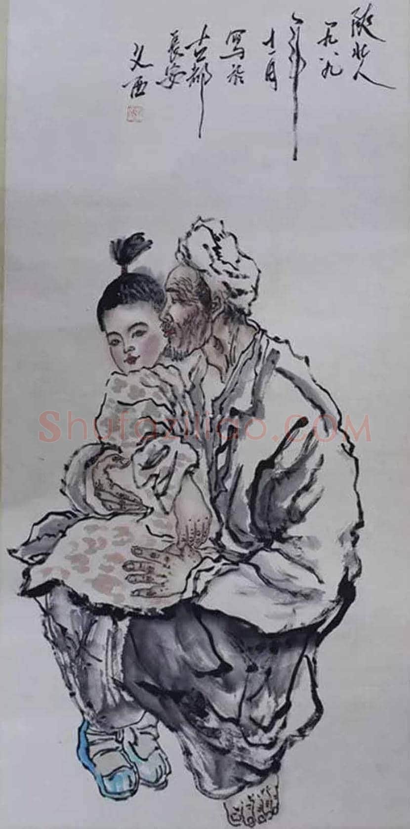 刘文西人物画《爷孙俩》，典型有代表性的黄土画派作品 | 国画作品