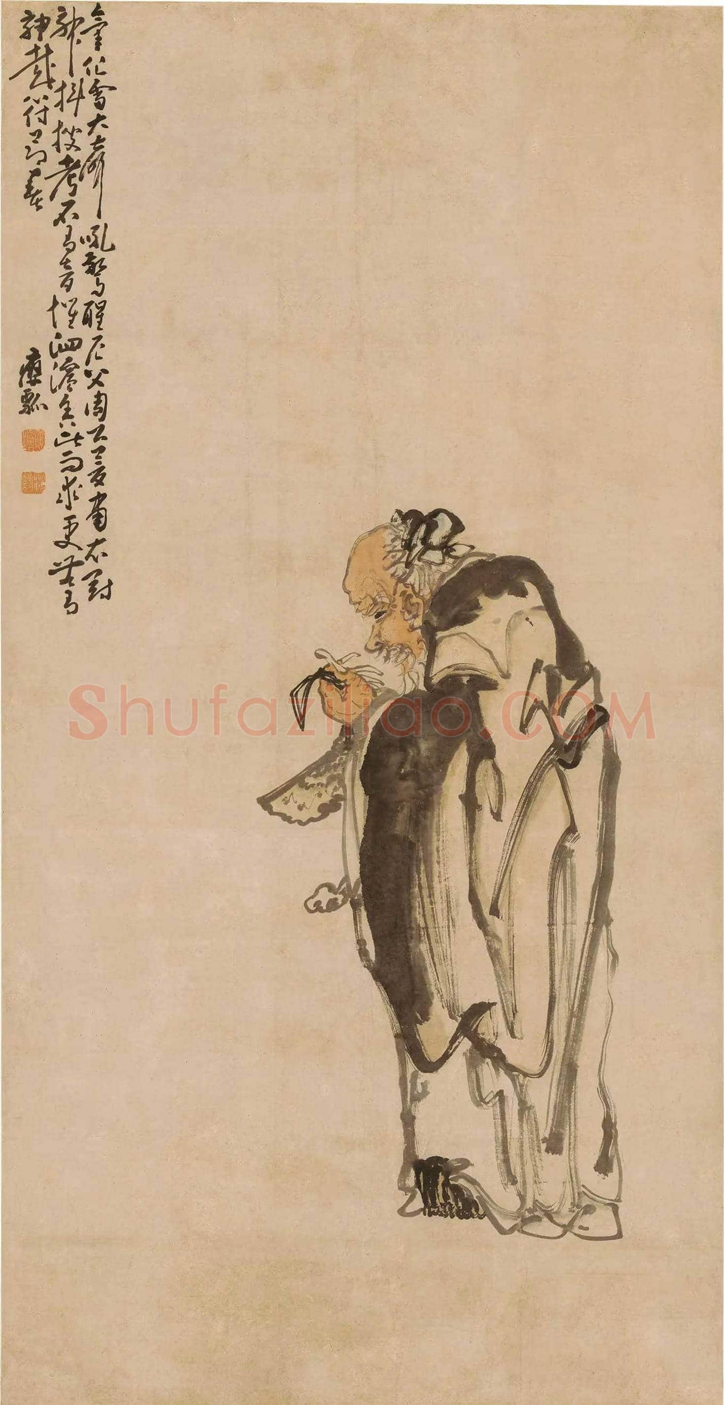 黄慎《老叟执磬图》欣赏 | 书画百科