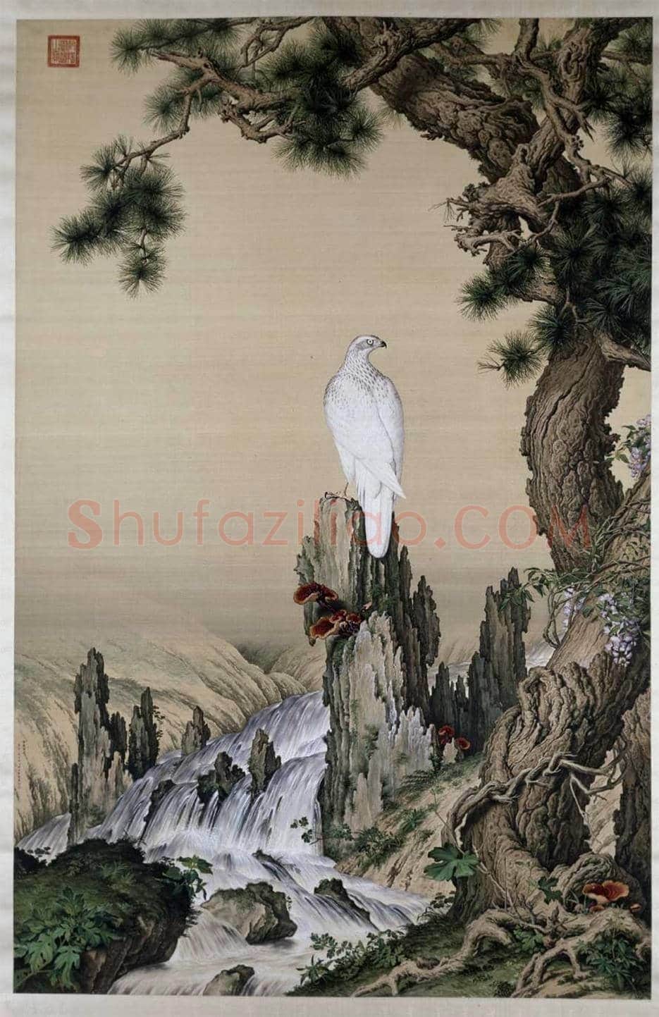 郎世宁嵩献英芝图轴欣赏 | 传世国画作品