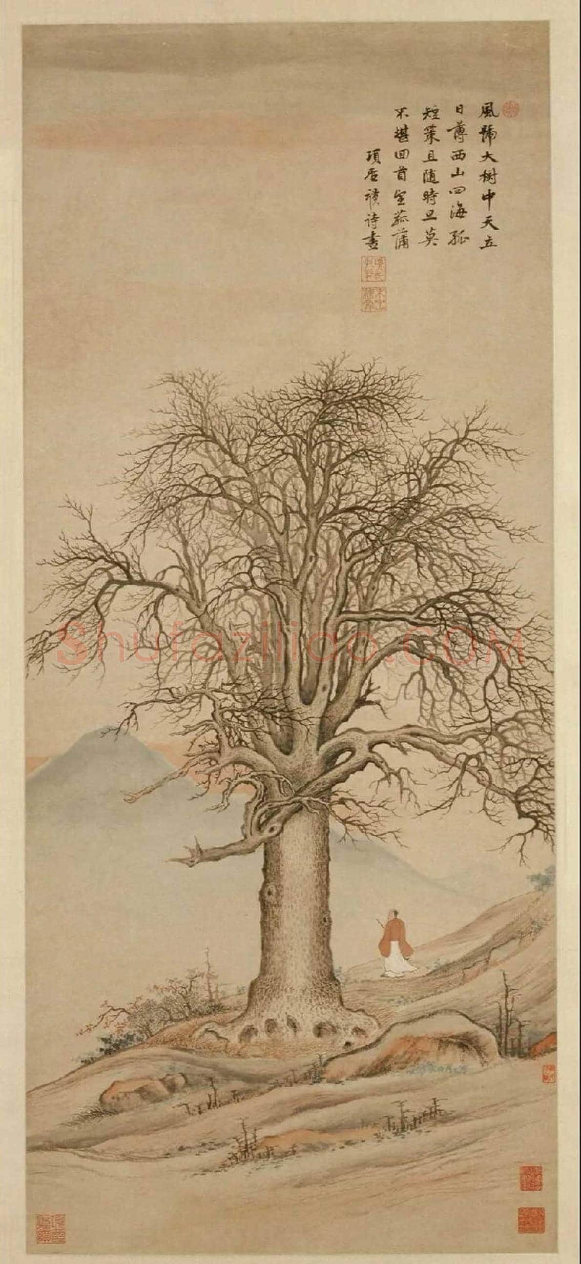有序流传 朱痕累累——黄公望《枯木高逸图》 | 国画赏析